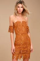 J.o.a. | Kyler Burnt Orange Lace Off-the-shoulder Dress | Size Large | 100% Polyester | Lulus