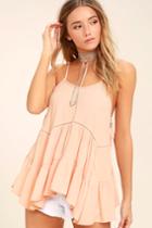 Lulus | Breathe Easily Light Pink Lace-up Top | Size Large | 100% Cotton