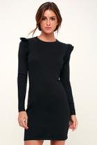 Sweater Weather Black Ruffled Long Sleeve Sweater Dress | Lulus