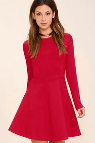 Lulus Forever Chic Red Long Sleeve Dress