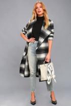 Bb Dakota Sisson Black And White Plaid Wrap Coat | Lulus
