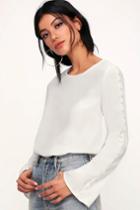 In Your Arms White Covered Button Long Sleeve Top | Lulus