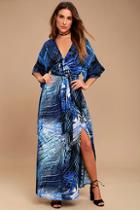 Lulus Sign Of The Times Blue Print Maxi Dress