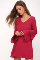 Guest Of Honor Magenta Flounce Sleeve Shift Dress | Lulus