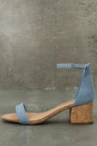Breckelle's June Blue Denim Cork Ankle Strap Heels
