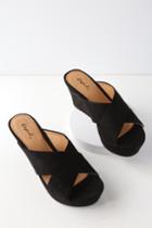 Qupid Bexley Black Suede Wedge Sandal Heels | Lulus