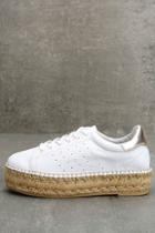 Steven By Steve Madden Pace White And Gold Leather Sneakers
