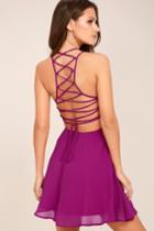 Lulus | Good Deeds Magenta Lace-up Dress | Size Large | Purple | 100% Polyester