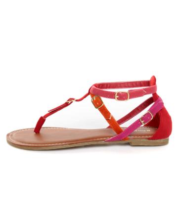 Bamboo Sloane 08 Red Multi Buckle Bash Thong Sandals