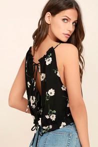 Lulus Nostalgia Black Floral Print Crop Top