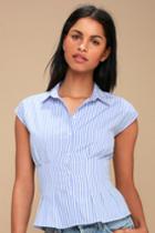 Serious Business Blue And White Striped Button-up Peplum Top | Lulus