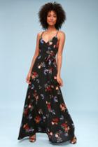 Play It Koi Black Floral Print Surplice Maxi Dress | Lulus