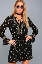 Lulus | Freshly Picked Black Floral Print Long Sleeve Dress | Size Large | 100% Polyester