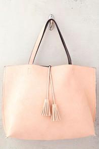 Lulus Compare Notes Taupe And Pink Reversible Tote