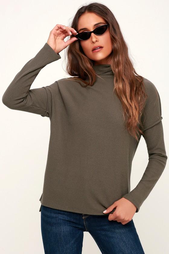 Project Social T Huntington Washed Olive Green Ribbed Sweater Top | Lulus