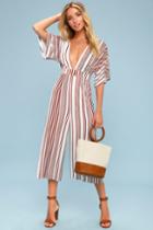Hook, Line, And Sinker Rust Red Striped Jumpsuit | Lulus