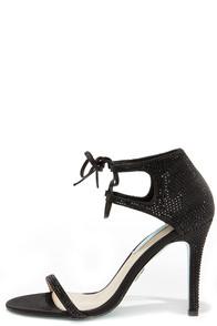 Betsey Johnson Blue By Betsey Johnson Gabi Black Satin Rhinestone Dress Sandals