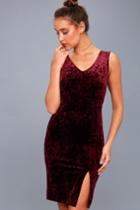 Lulus | Dynamic Love Burgundy Velvet Bodycon Midi Dress | Size Large | Red