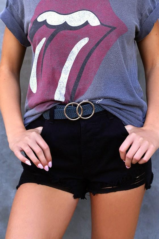 Portonovi Navy Blue Snake Embossed Double O-ring Belt | Lulus