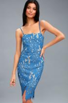 Resplendence Blue Lace Bodycon Midi Dress | Lulus