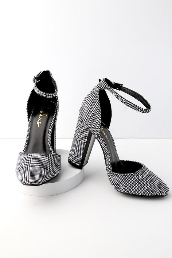 Laura Black And White Houndstooth Ankle Strap Heels | Lulus