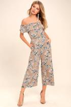 J.o.a. Traveler Beige Floral Print Midi Jumpsuit