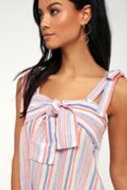 Moon River Payden Coral Striped Tie-sleeve Top | Lulus