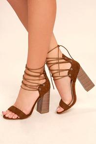 Machi Darcia Camel Suede Lace-up Heels