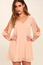 Lulus | Shifting Dears Blush Pink Long Sleeve Dress | Size Medium | 100% Polyester