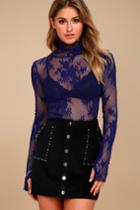 Free People Sweet Secrets Royal Blue Lace Turtleneck Top | Lulus