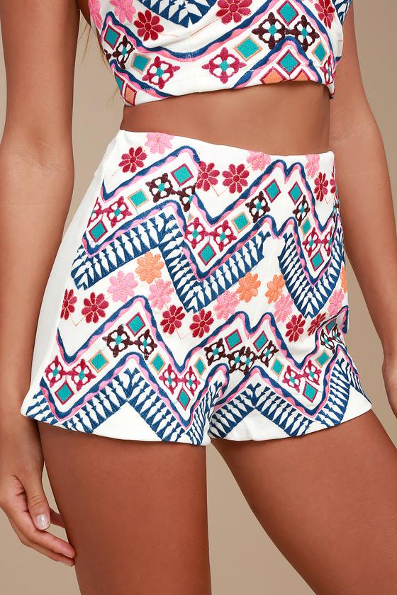 Rhythm Is Gonna Get You Embroidered White Shorts | Lulus