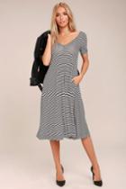 Cheap Monday | Disown Black And White Striped Midi Swing Dress | Size Small | Lulus