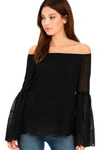 Lulus Find Me There Black Lace Off-the-shoulder Top