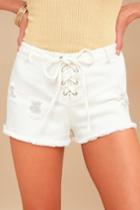 En Creme Rising Tied White Distressed Denim Lace-up Shorts | Lulus