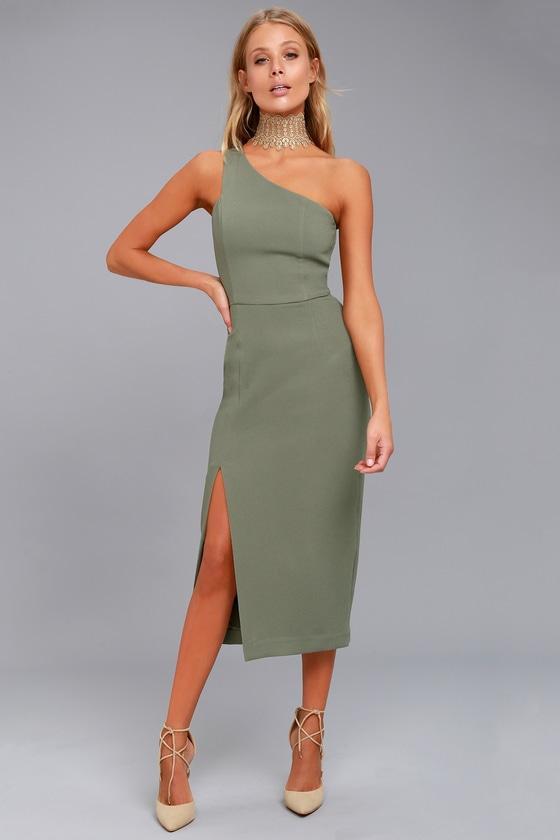 Finders Keepers Haunted Olive Green One-shoulder Midi Dress | Lulus