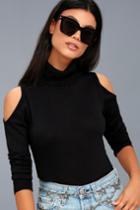 Olive + Oak | Nicky Black Cold-shoulder Sweater Top | Size X-small | Lulus