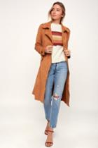 Morning Chill Light Brown Suede Trench Coat | Lulus