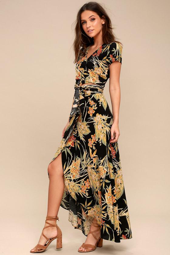 Tropical Fantasy Black Floral Print Maxi Skirt | Lulus