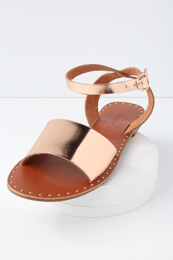 City Classified Leeah Rose Gold Studded Flat Ankle Strap Sandal Heels | Lulus