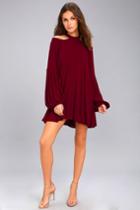Free People | Drift Away Burgundy Cold Shoulder Tunic Top | Size X-small | Red | 100% Rayon | Lulus