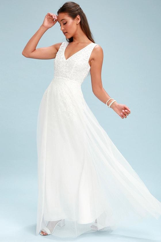 Sonnet White Lace Backless Maxi Dress | Lulus