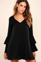 Lulus | Get A Glimpse Black Long Sleeve Shift Dress | Size Small | 100% Polyester
