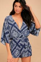 Lulus Celestial Body Blue And White Print Romper