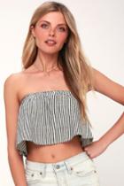 Billabong Sun Striped Cream And Black Striped Strapless Crop Top | Lulus