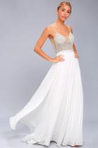 Lulus | True Love White Beaded Rhinestone Maxi Dress | Size 6 | 100% Polyester