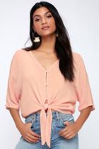 Abrielle Blush Pink Tie-front Button-up Top | Lulus