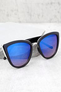 Lulus Soho Sun Black And Blue Mirrored Sunglasses