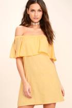 Lulus Hello Sunshine Yellow Off-the-shoulder Dress