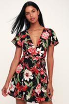 Rokoko Dream Come True Black Floral Print Wrap Dress | Lulus