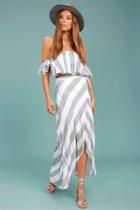 Lulus Golden Sunset Grey And White Striped Wrap Maxi Skirt